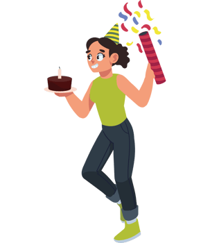 A cartoon girl holding a cake and a birthday party png