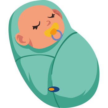 A baby in a green wrap with a pacifier png