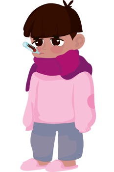 A cartoon girl with a thermometer in her mouth png