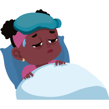 A cartoon black girl laying in bed with a blue headband png