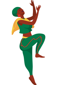 A woman in green and yellow dancing png