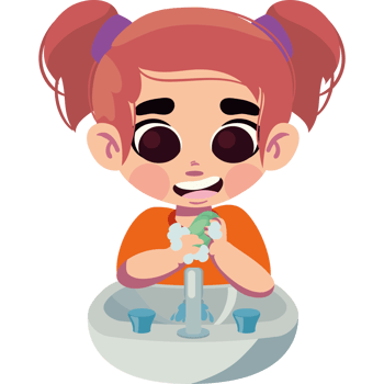 A cartoon girl washing her hands in the sink png