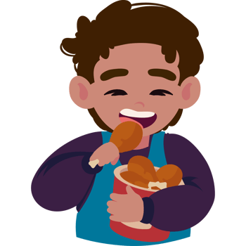 A cartoon boy eating chicken in a bucket png