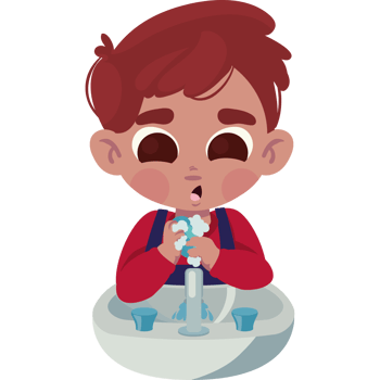 A cartoon boy washing his hands in the sink png