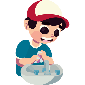 A cartoon boy washing his hands in the sink png