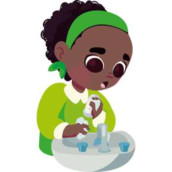 An illustration of a little girl washing her hands png