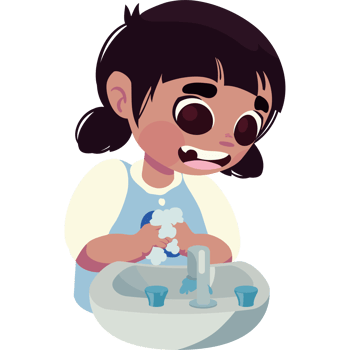 A cartoon girl washing her hands in the sink png