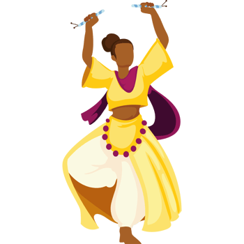 A cartoon woman in a yellow dress dancing png