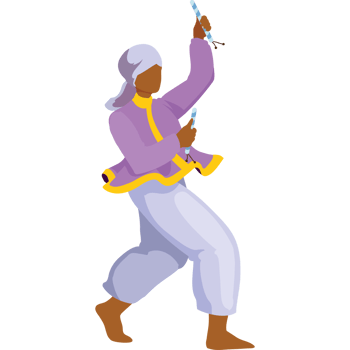 A cartoon man in a purple outfit holding a sword png