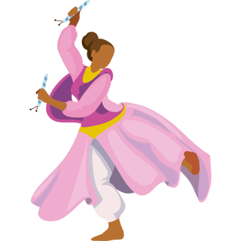 A woman in a pink dress is dancing with a sword png