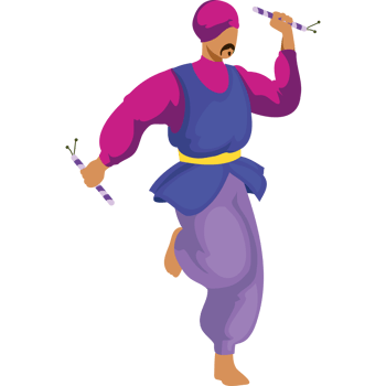 A cartoon man in a purple outfit is dancing png