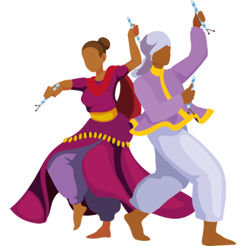Two people dressed in traditional indian clothing are dancing png
