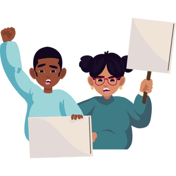 Two people holding signs and one is holding a blank sign png