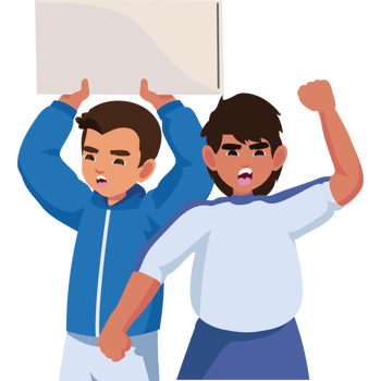 Two people holding up a sign png