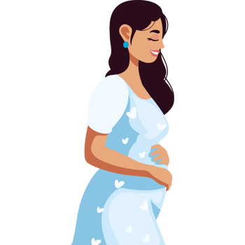 Pregnant woman in blue dress with heart shaped belly png