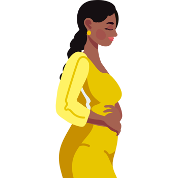 An illustration of a woman with her stomach in her hands png