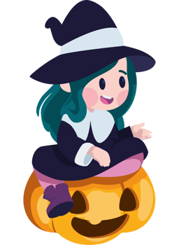 A cartoon witch sitting on a pumpkin png