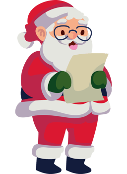santa claus with wish list isolated png