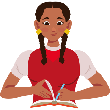A girl with braids is writing in a book png