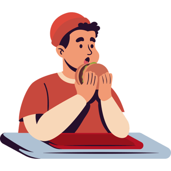 A man eating a hamburger in a restaurant png