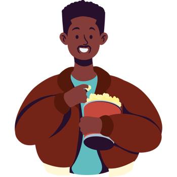 An illustration of a man holding popcorn png