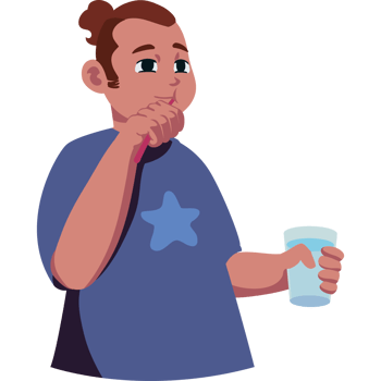 A man holding a glass of water and brushing his teeth png