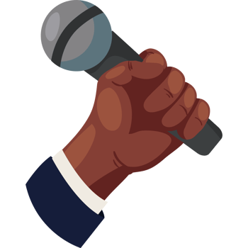 A hand holding a microphone in a black background png