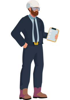 A man in a hard hat and glasses holding a clipboard png