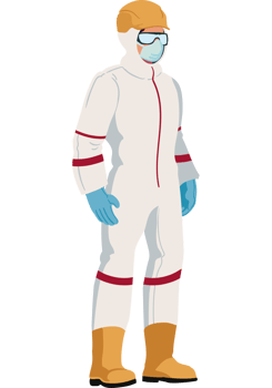 A man in a white protective suit and glasses png