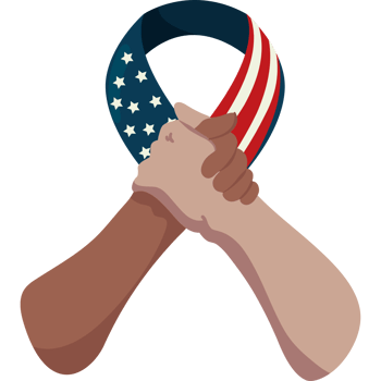 Two hands holding a ribbon with an american flag png