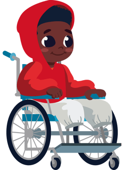 A cartoon boy in a wheelchair png
