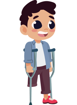A cartoon boy with crutches png
