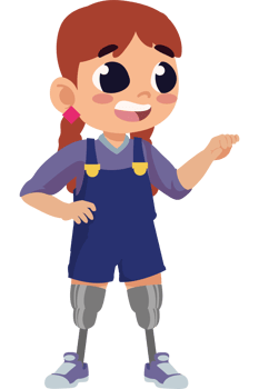 Cartoon girl with prosthetic leg pointing png