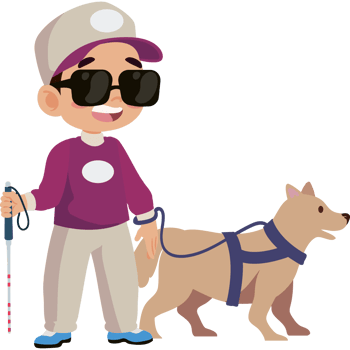 A cartoon boy with a dog and a cane png
