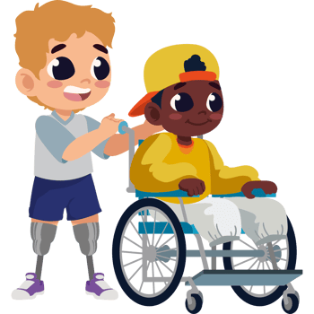 A boy in a wheelchair is being helped by another boy png