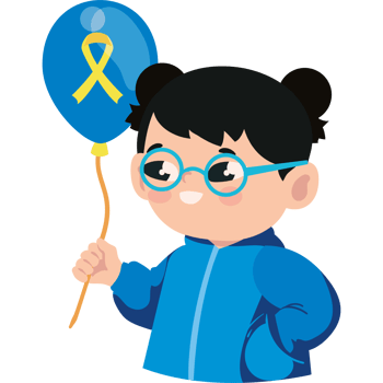 A cartoon girl holding a balloon with a yellow ribbon png