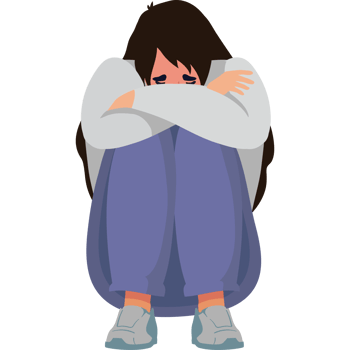A woman sitting on the floor with her head in her hands png