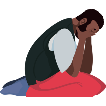 A man sitting on the floor with his head in his hands png