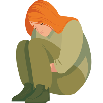 A woman sitting on the ground with her hands on her knees png