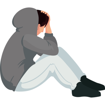 A man sitting on the floor with his head in his hands png