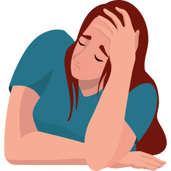 A woman is laying down with her head in her hands png