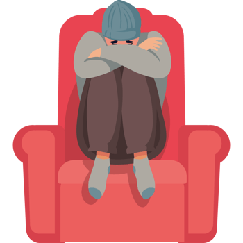 A person sitting in a chair with their head down png