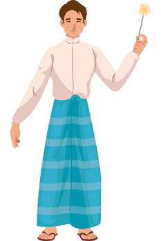 A cartoon man in a traditional dress holding a sparkler png