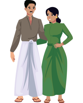 A cartoon couple in traditional clothing png
