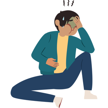 Illustration of a man sitting on the floor with his head in his hands png