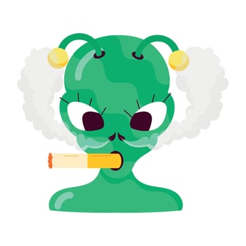A flat sticker of alien smoking vector