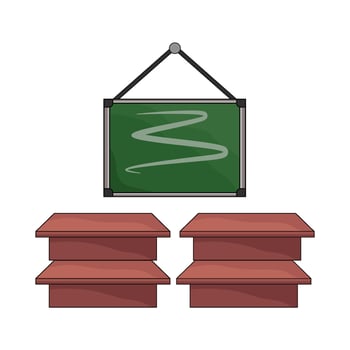 hanging chalkboard with student tables vector