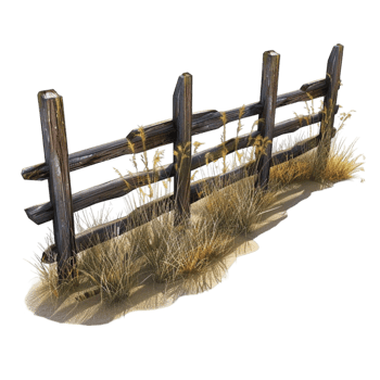 Wooden Fence with Grass and Weeds on Transparent Background. png
