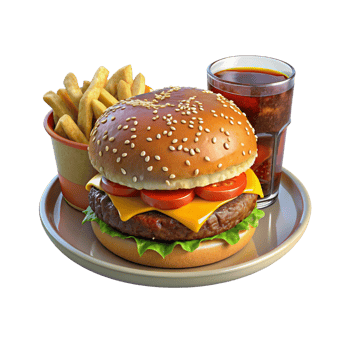 burger and fries with a cold soda png