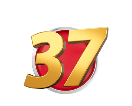 Gold Number 37 Gold Number Thirty Seven On Rounded Red Icon, 3d illustration png